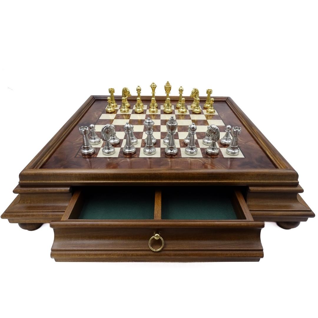 Velké exkluzivní šachy Italfama z pozlaceného kovu 53x53 cm – N137