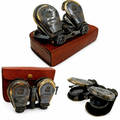 Brass Retro Binoculars in Leather Case with Engraving Option