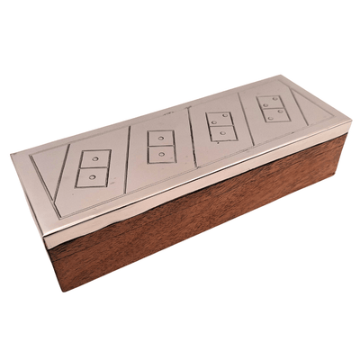Dominoes in a Wooden Box with an Aluminum Top - DO-017