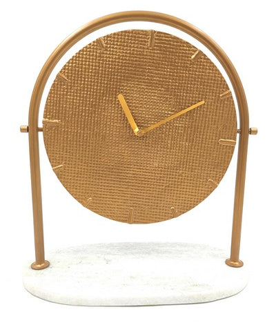 Round Metal Clock on a Marble Base - 4130