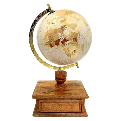 Elegant Vintage Desk Globe with Wooden Base and Drawer