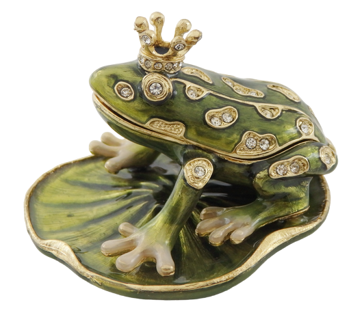 Exclusive, Richly Decorated Metal Box with Crystals - Frog - B0746-54