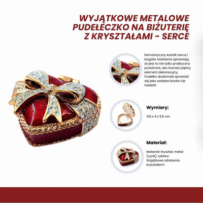 Unique Metal Jewelry Box with Crystals - Heart - B0747-00