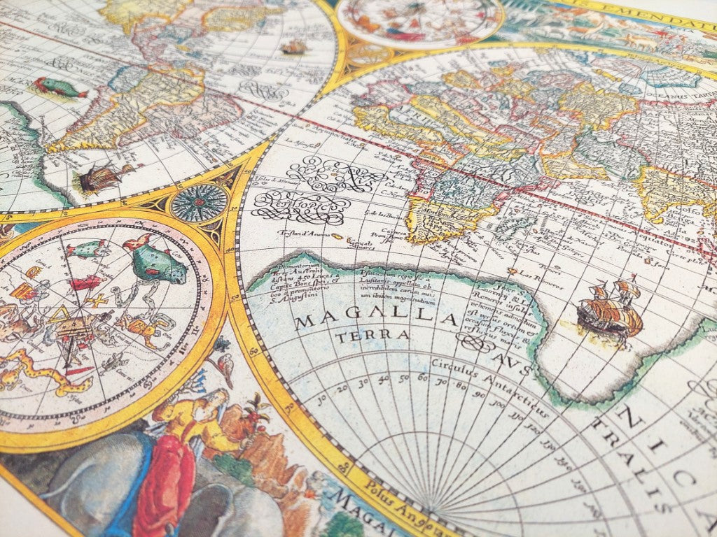 Hartă veche a lumii - Orbis Terrarum reprint - P. Plancius, 1594 r. M1594