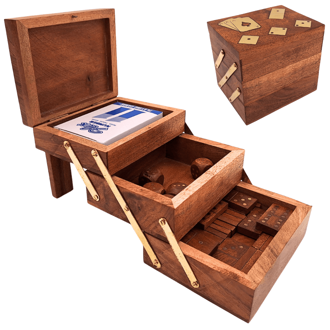 Set elegant de jocuri 3 în 1 - Cărți, zaruri, domino - DNU-101