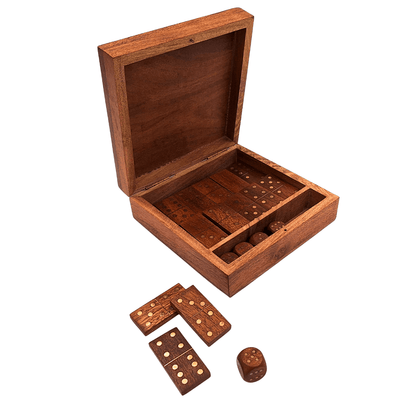 Game Set - Dominoes and Dice in a Wooden Box - DO-002