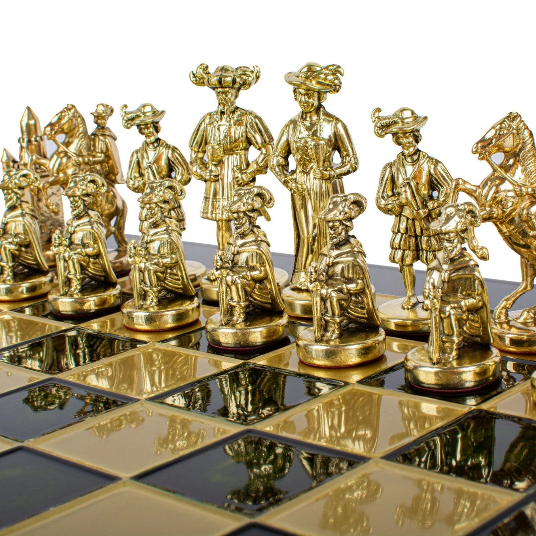 Exclusive Metal Chess Set – Brass Chessboard 44 x 44cm – Medieval – S12CBLU