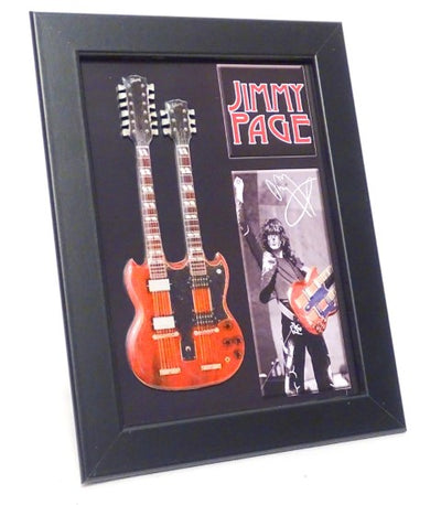 Jimmy Page-style double neck mini guitar in frame FMG-011