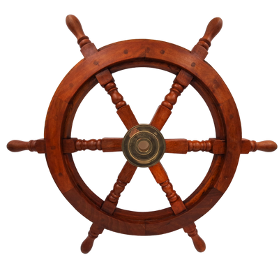 Wooden Ship’s Wheel with Brass Insert - Diameter 60 cm - Retro Nautical Decoration as a Gift for a Sailor