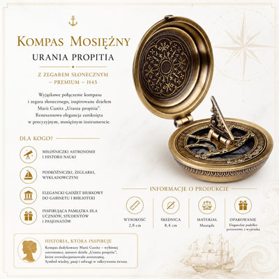 Mosazný kompas Urania Propitia se slunečními hodinami - Premium - H45