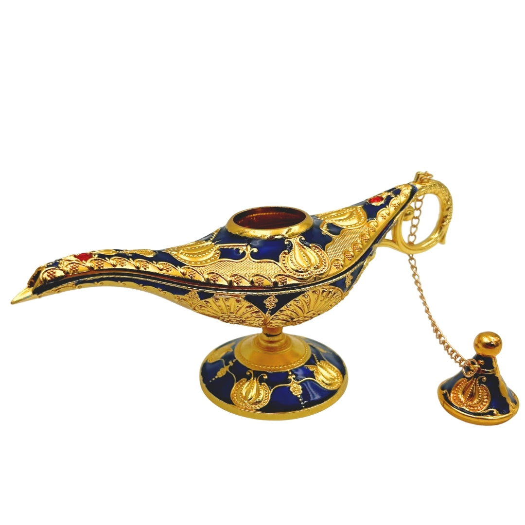 Aladinova lampa LABB s kovovými ozdobami ve zlaté barvě, tmavě námořnická modrá, 22 x 7 x 11 cm