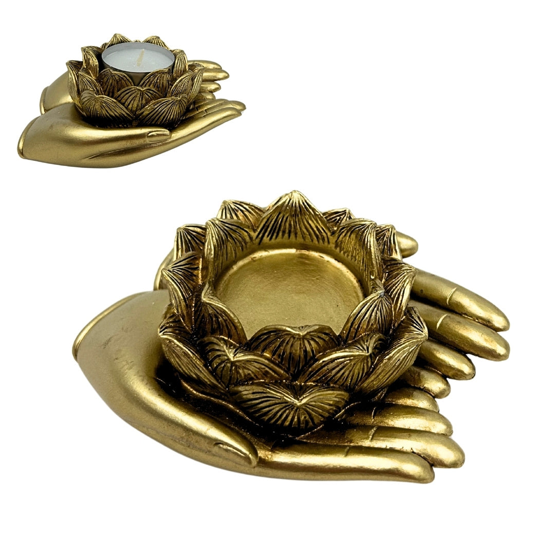 Sfeșnic auriu Glamour pentru lumânare tealight – Mână – 311FJZ