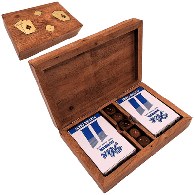 Two Decks of Cards and Dice in a Wooden Box - DNU-2790