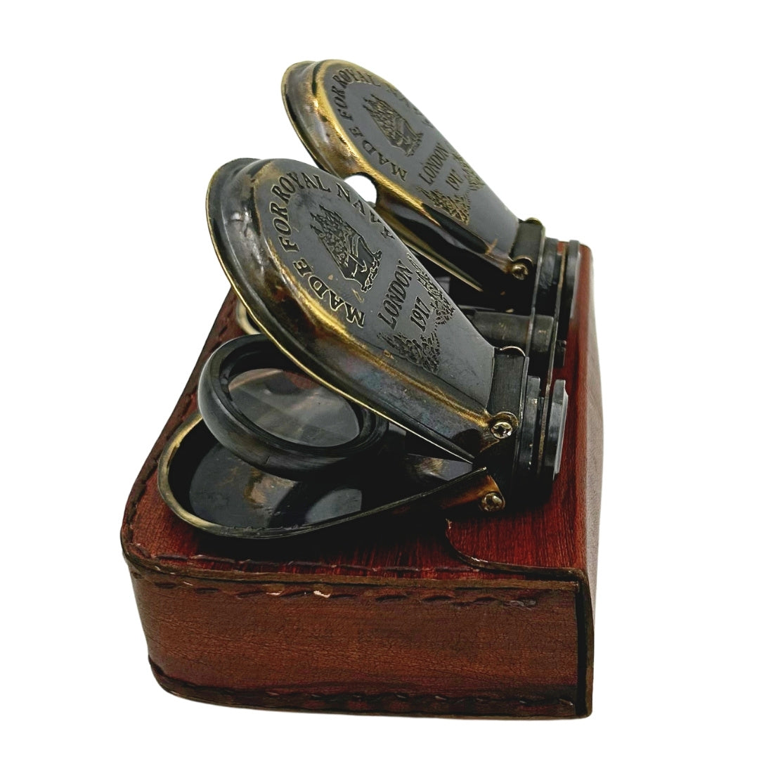 Brass Retro Binoculars in Leather Case with Engraving Option
