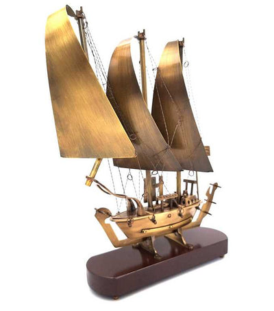 Large Brass Ship on a Wooden Base - 38cm - N-3615B