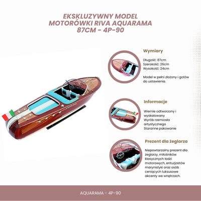 Exkluzivní model motorového člunu Reeva Aquarama 87cm - velký dřevěný model klasického italského motorového člunu – 4P-90