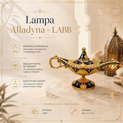 Aladinova lampa LABB s kovovými ozdobami ve zlaté barvě, tmavě námořnická modrá, 22 x 7 x 11 cm