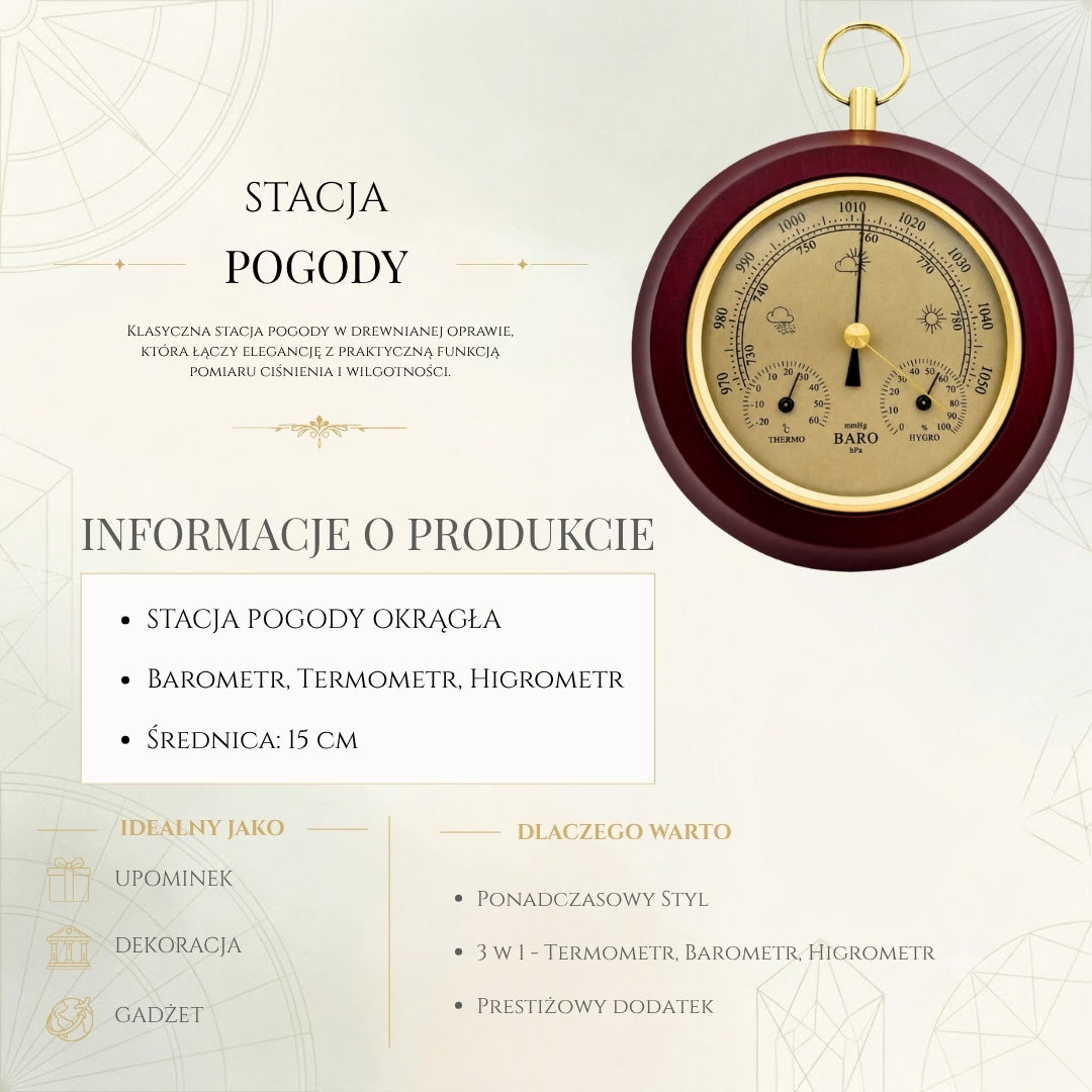 Meteorologická stanice 3 v 1 teploměr barometr vlhkoměr kulatá - YG386