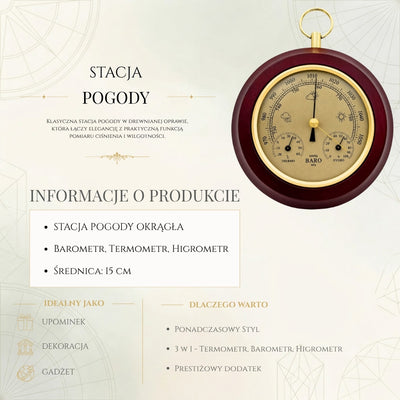 Meteorologická stanice 3 v 1 teploměr barometr vlhkoměr kulatá - YG386