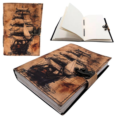 Retro Nautical Leather Notebook with Sailing Ship - Gift for a Sailor – AH11