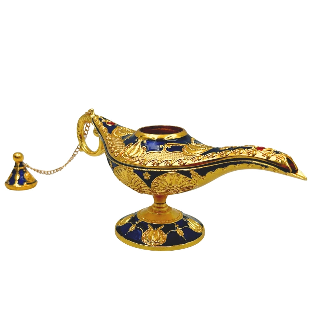 Aladinova lampa LABB s kovovými ozdobami ve zlaté barvě, tmavě námořnická modrá, 22 x 7 x 11 cm