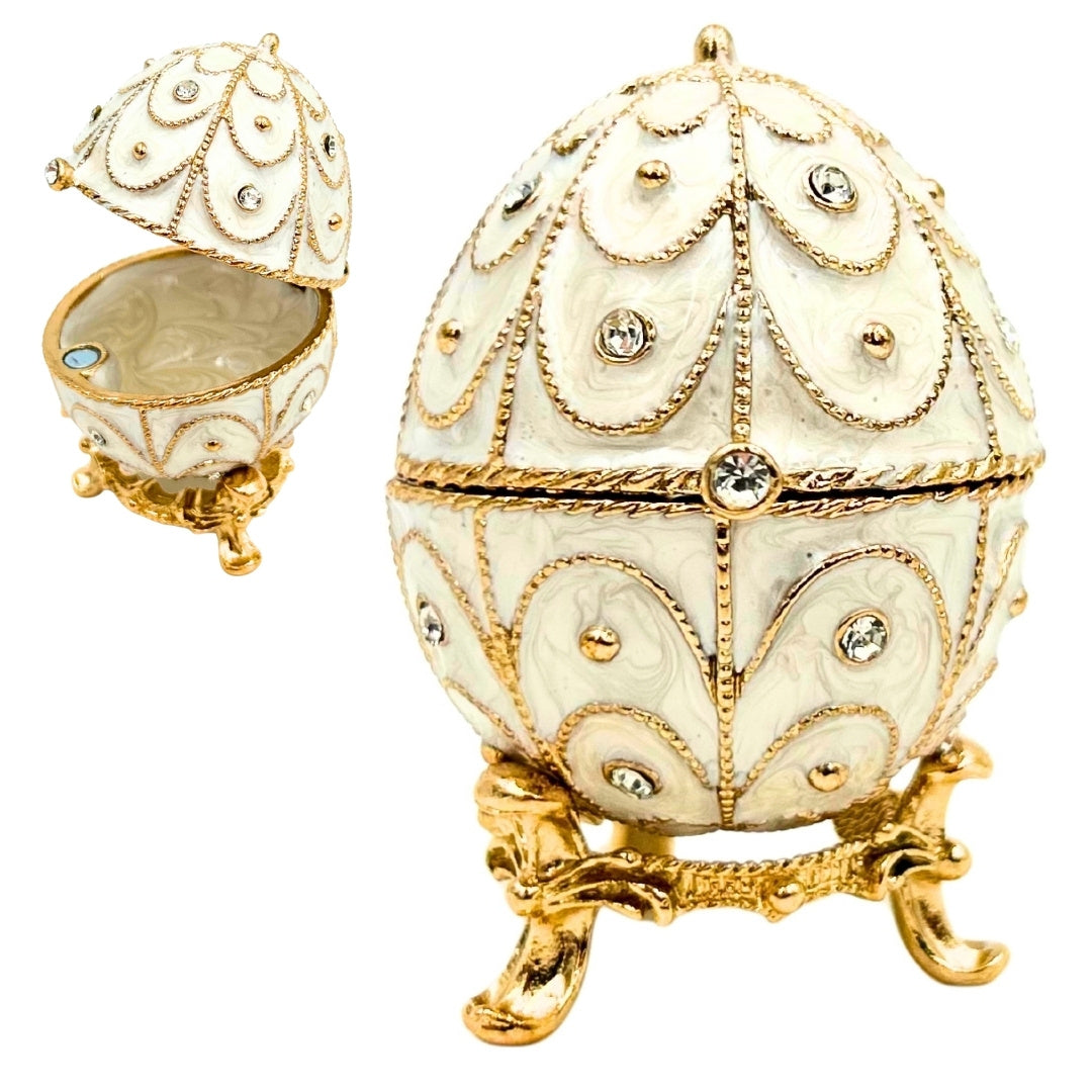 Exkluzivní kovová šperkovnice Fabergého vejce s krystalky - B0748-17WH
