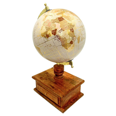 Elegant Vintage Desk Globe with Wooden Base and Drawer