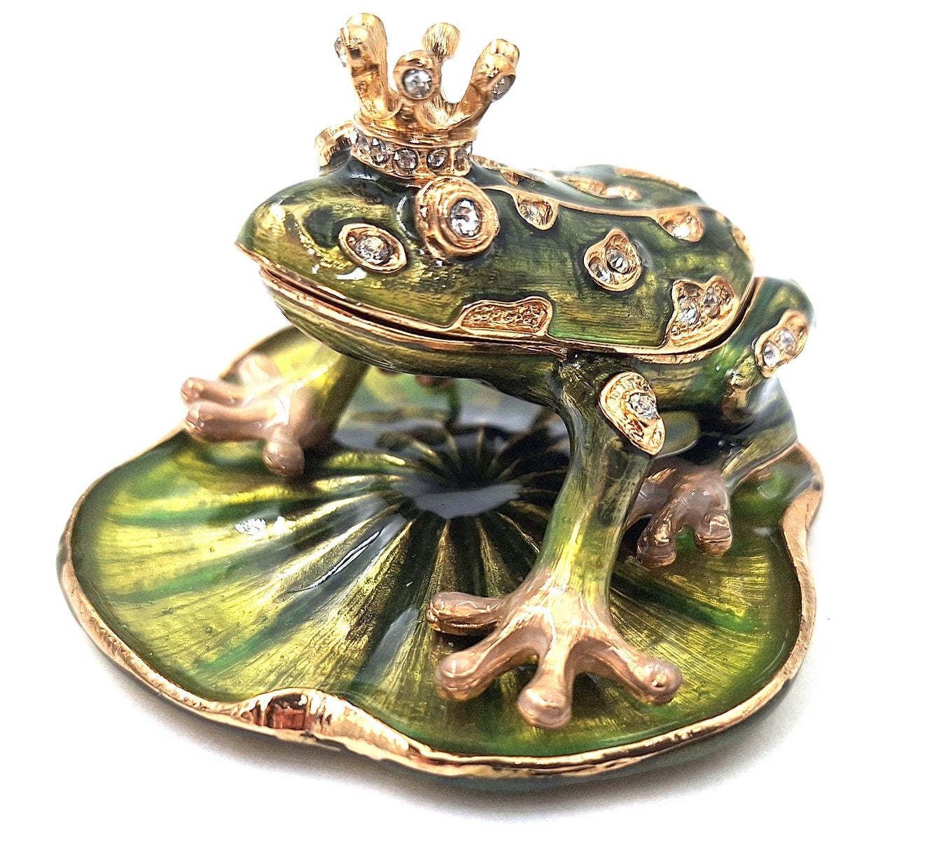Exclusive, Richly Decorated Metal Box with Crystals - Frog - B0746-54