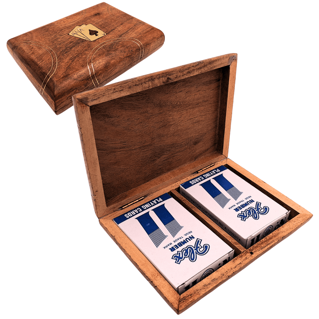 Set of 2 Decks of Cards in a Wooden Box – Elegant Gift – Vintage – DNU-2791