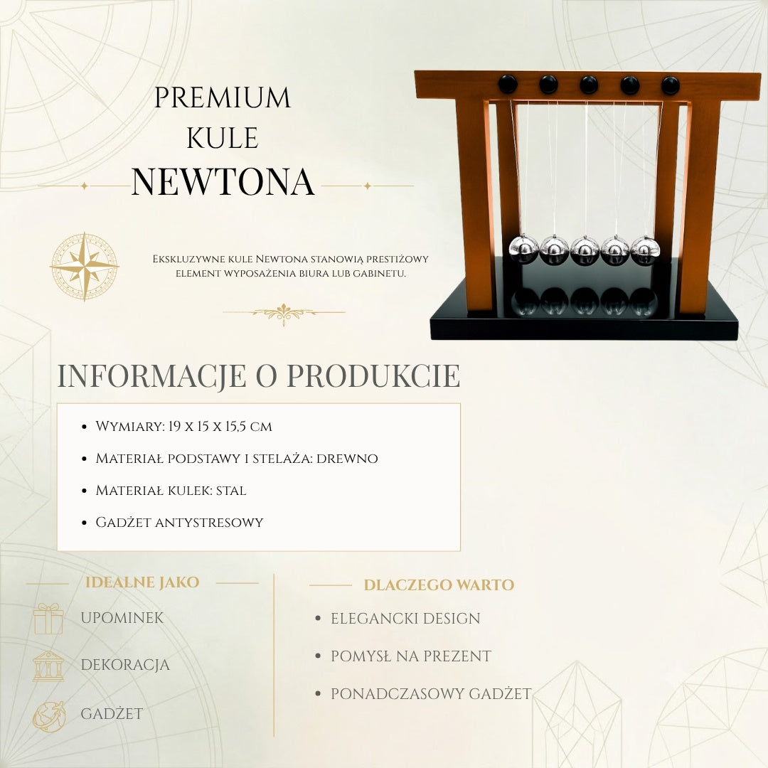 Pendul Newton elegant premium mare pe bază din lemn - YG1300F