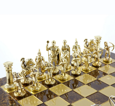 Large Exclusive Brass Chess Set – Gold and Silver - Archers 44x44cm – S10BGS