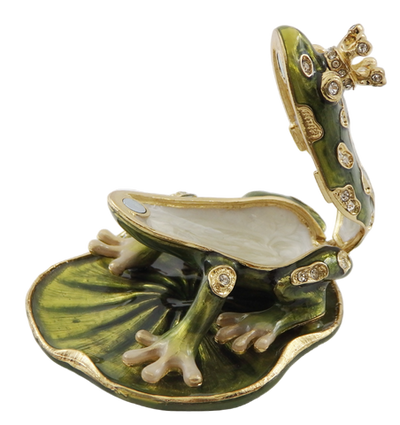 Exclusive, Richly Decorated Metal Box with Crystals - Frog - B0746-54