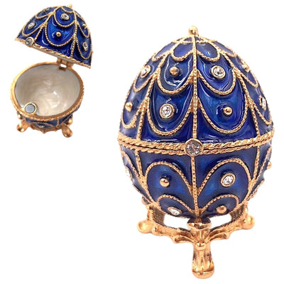 Exkluzivní kovová šperkovnice s krystalky - Fabergého vejce - B0748-17 BL