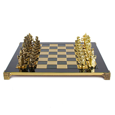 Exclusive Metal Chess Set – Brass Chessboard 44 x 44cm – Medieval – S12CBLU