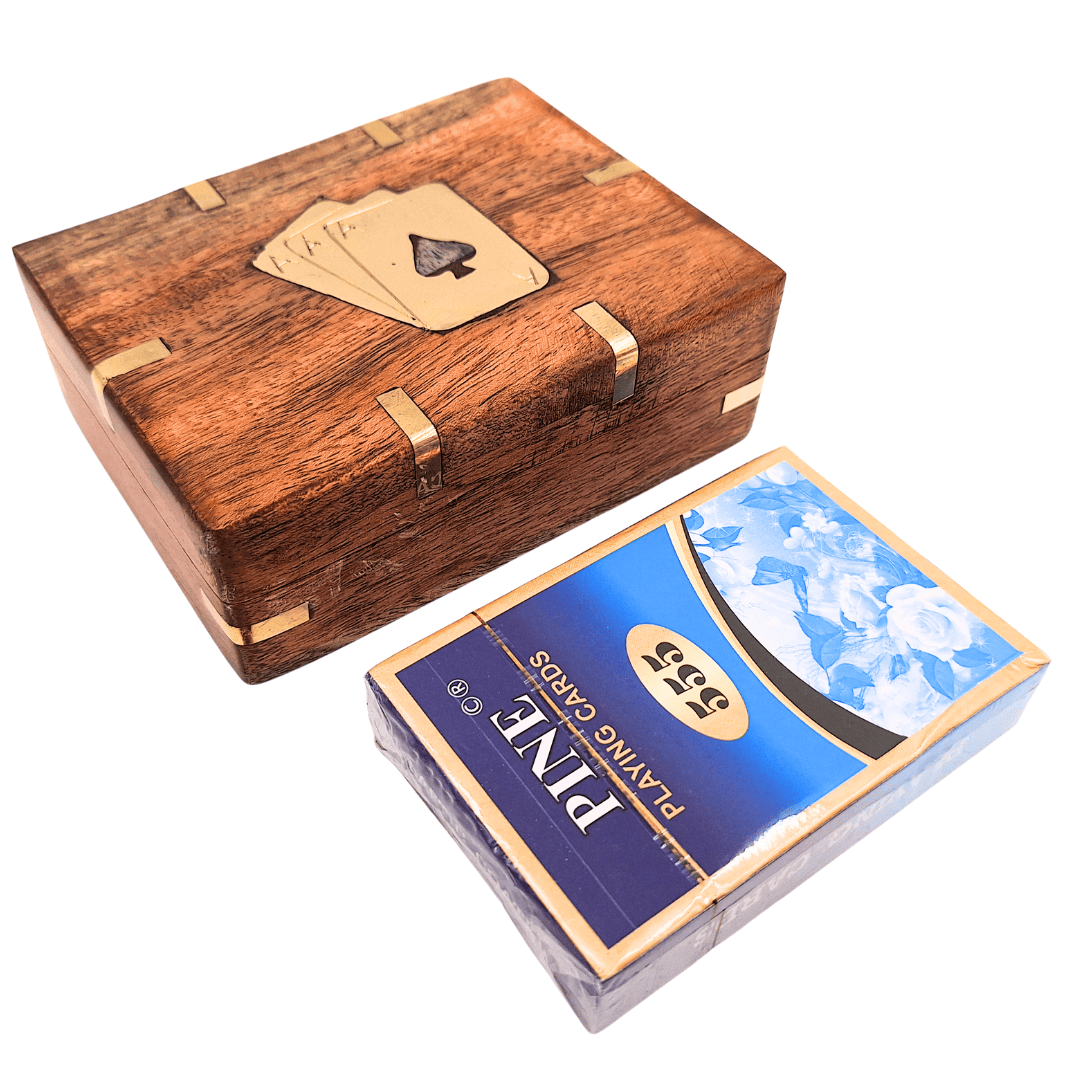 Pachet de cărți în cutie din lemn cu ornamente din alamă - CS-005