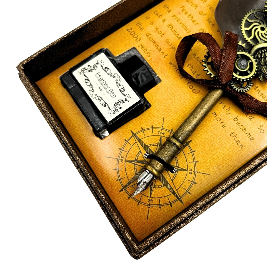 Retro kaligrafická sada s vintage husím brkem, 6 hroty a inkoustem, dárek – EE5