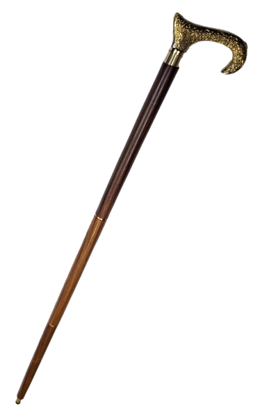 Baston din lemn pentru mers cu mâner auriu - pliabil - cadou elegant cu posibilitate de personalizare prin gravură - 91,5 cm, maro, cu mâner din alamă
