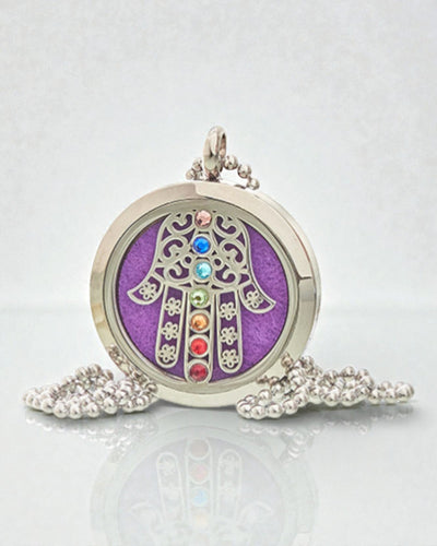 AromaHamsa Chakra – Naszyjnik Aromaterapeutyczny z Medalionem Hamsa 30 mm