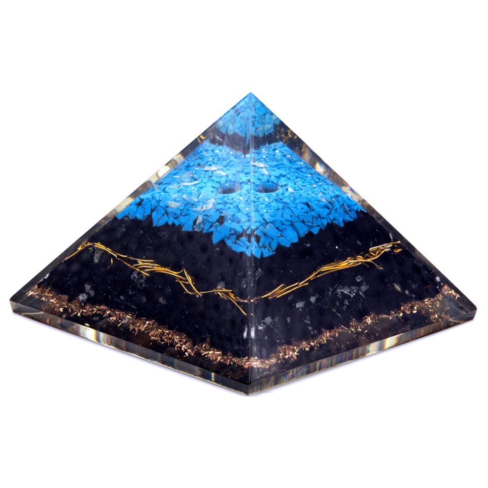 Orgonite Pyramid with Turquoise Peak and Black Tourmaline