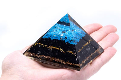 Orgonite Pyramid with Turquoise Peak and Black Tourmaline
