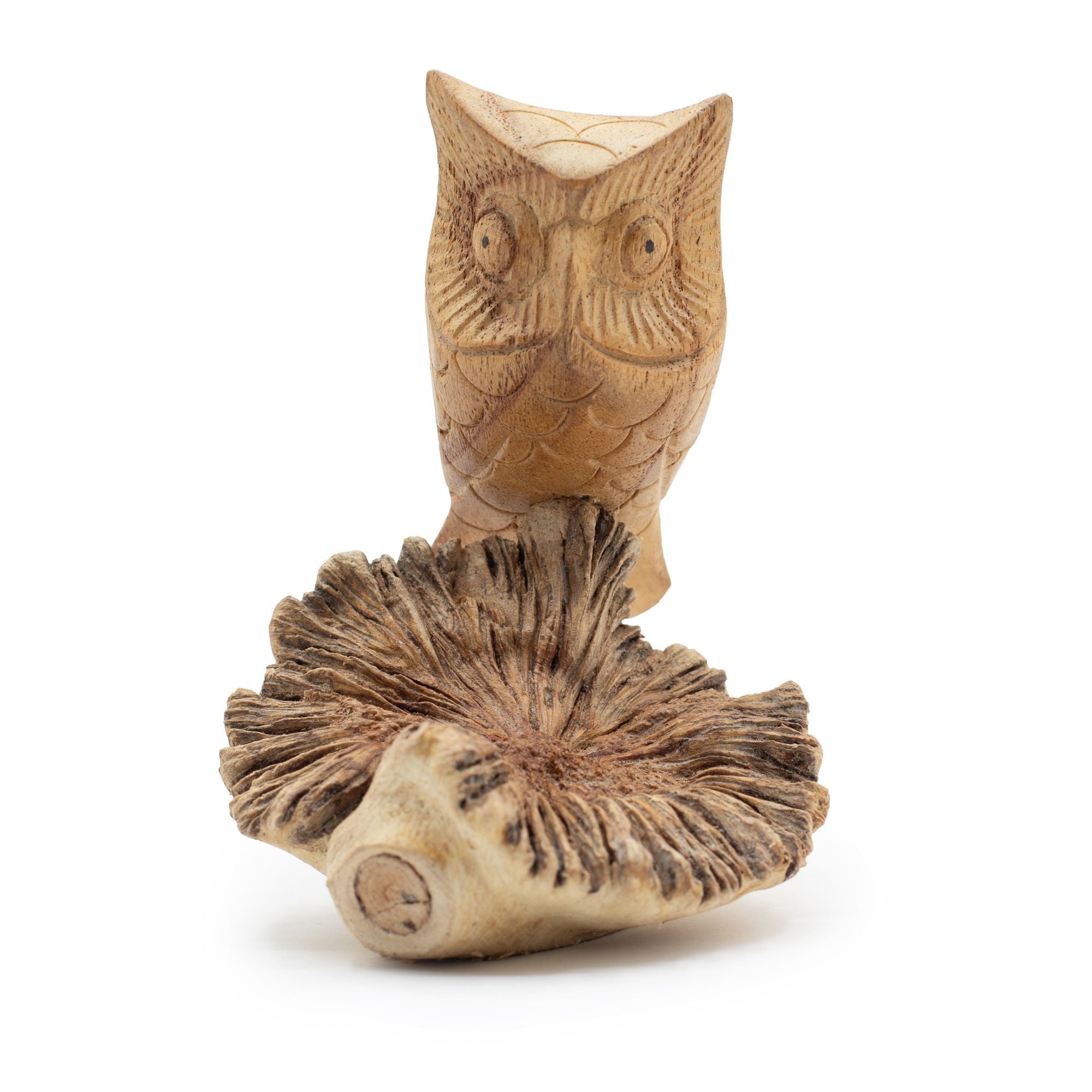 Handmade Owl Sculpture from Tree Burl - Unique Gift Figurine, Height 11 cm, Natural Shades from Indonesia