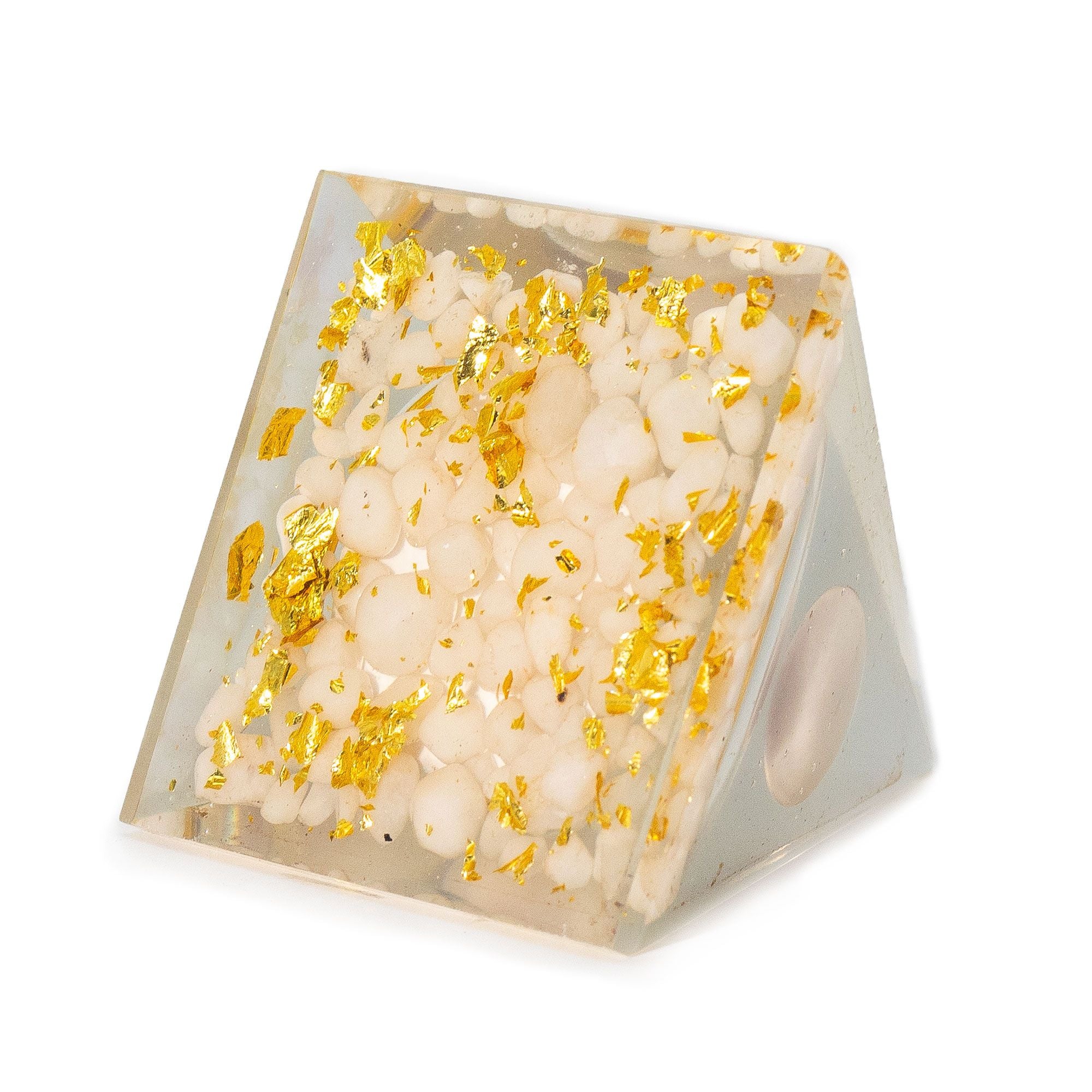 Orgonite Pyramid with White Quartz Sphere 7x6 cm - Natural Quartz Pieces and Gold Flakes