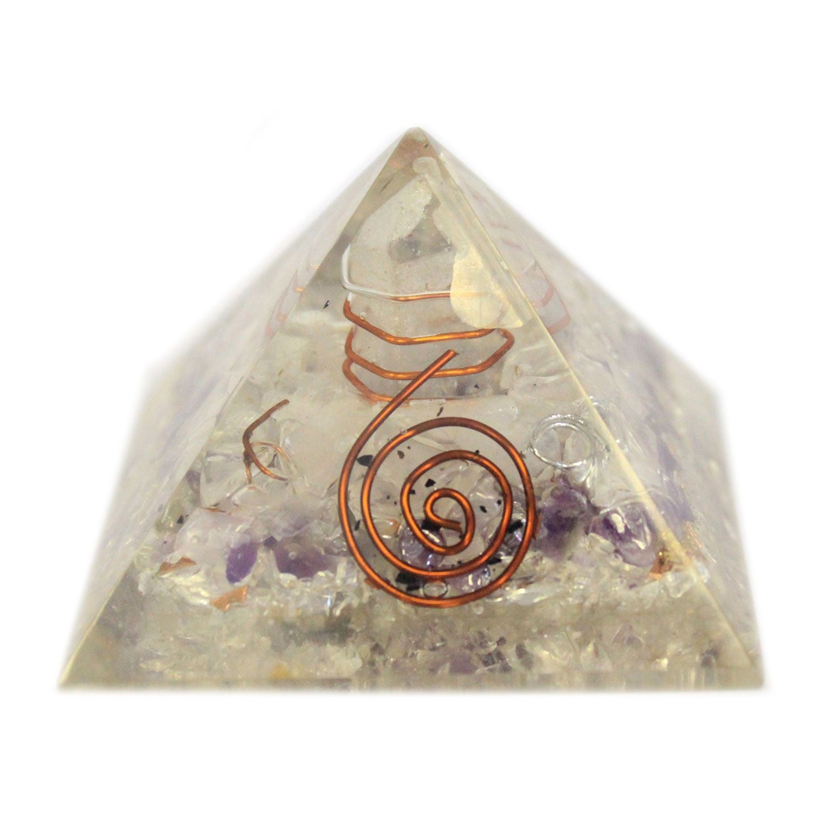 Magická orgonitová pyramida 55 mm s drahými kameny a mědí