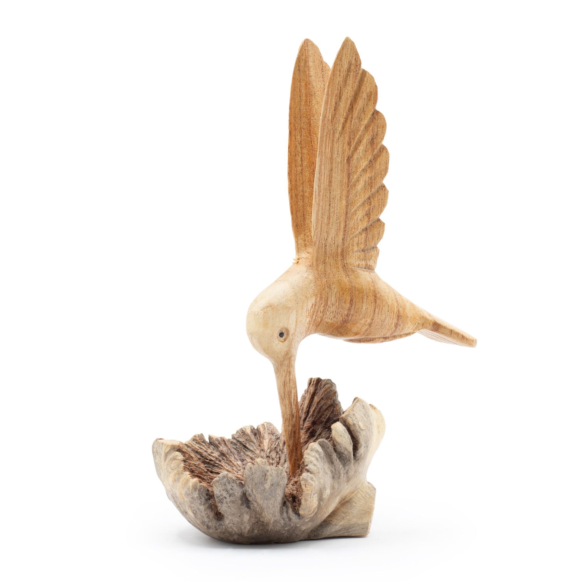 Handmade Sculpture of a Hummingbird Drinking Nectar from a Tree Burl