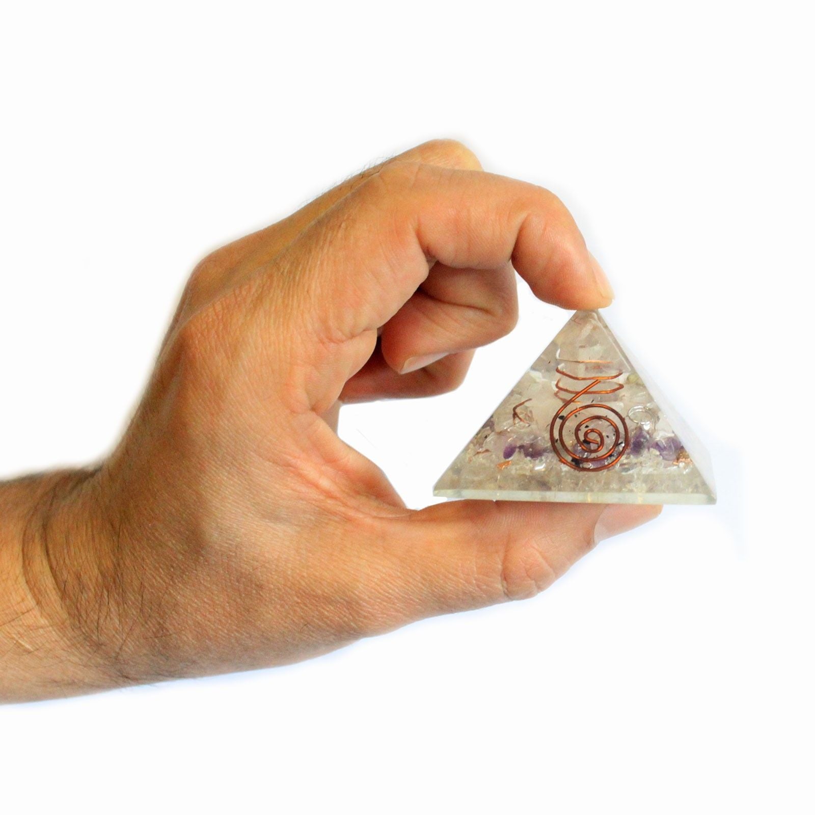 Magická orgonitová pyramida 55 mm s drahými kameny a mědí