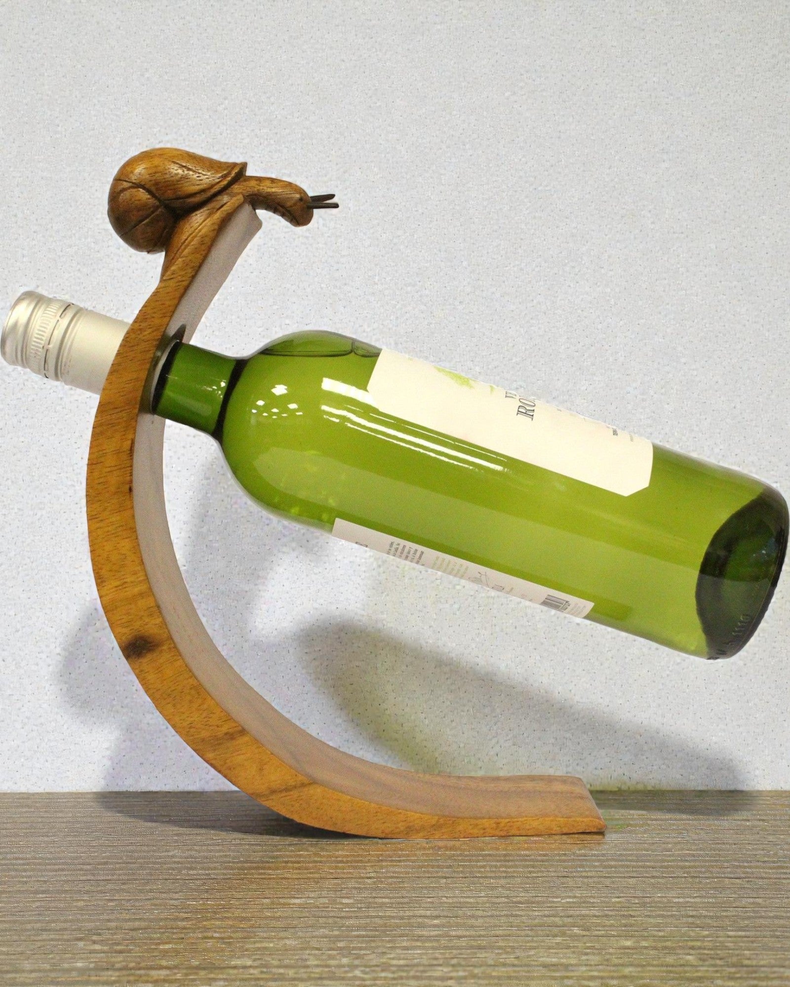 Sommelier’s Snail – Hand-Carved Balancing Wine Bottle Holder Made of Suar Wood
