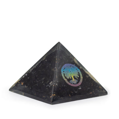 Pirâmide Orgonite Elegante de Turmalina Negra e Símbolo da Árvore da Vida - 5,5x4,5 cm