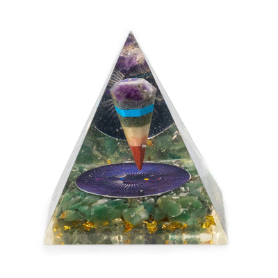 Medium Orgonite Pyramid with Pendulum and Green Aventurine Chips 7x6 cm