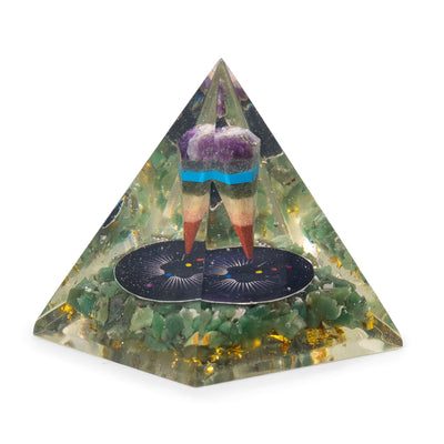 Medium Orgonite Pyramid with Pendulum and Green Aventurine Chips 7x6 cm