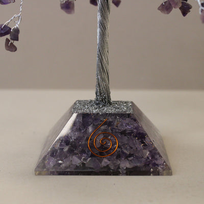 Amethyst Crystal Tree of Happiness - 320 Stones, Purple Leaves, Orgonite Base